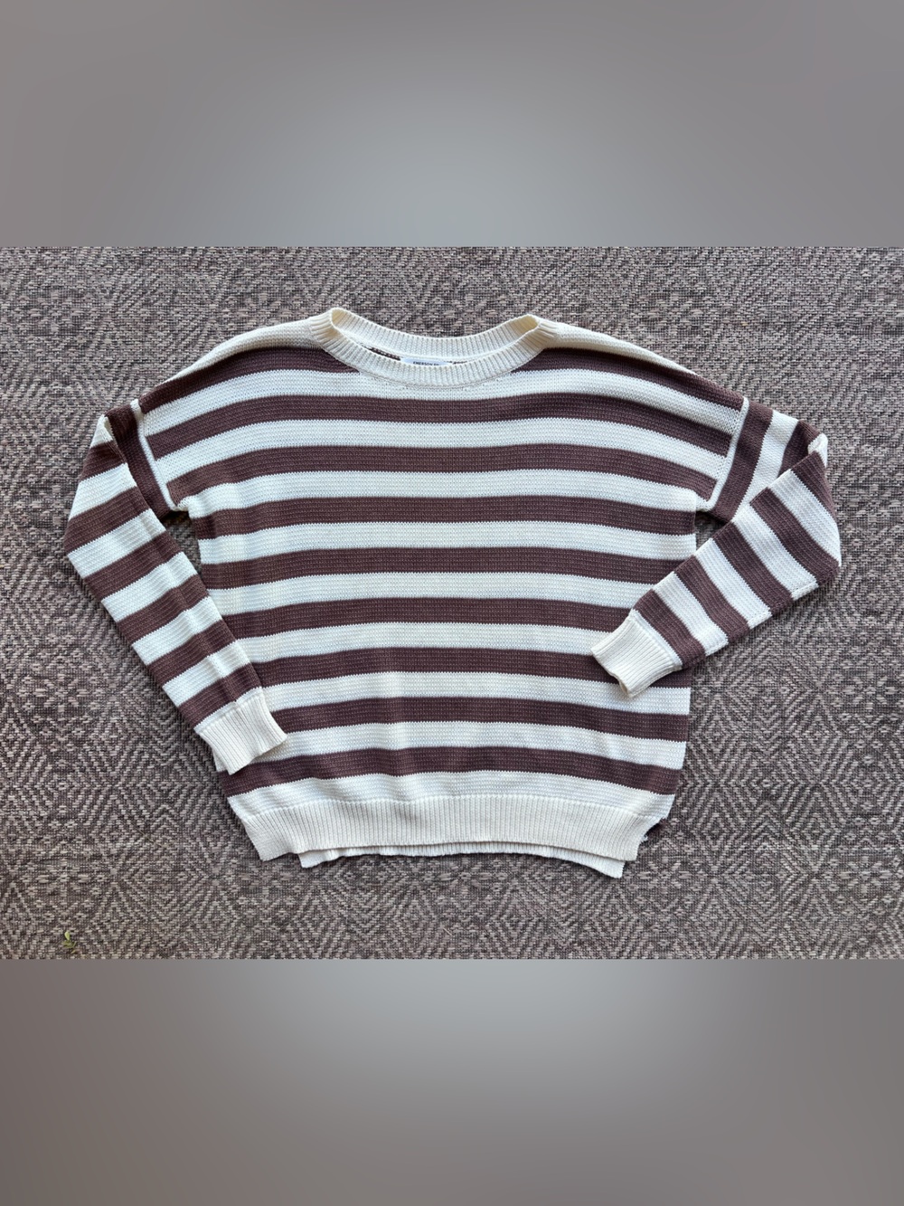 Emerson Fry Sweater M Brown Cream Stripe Organic Cotton Made USA Italian Yarn